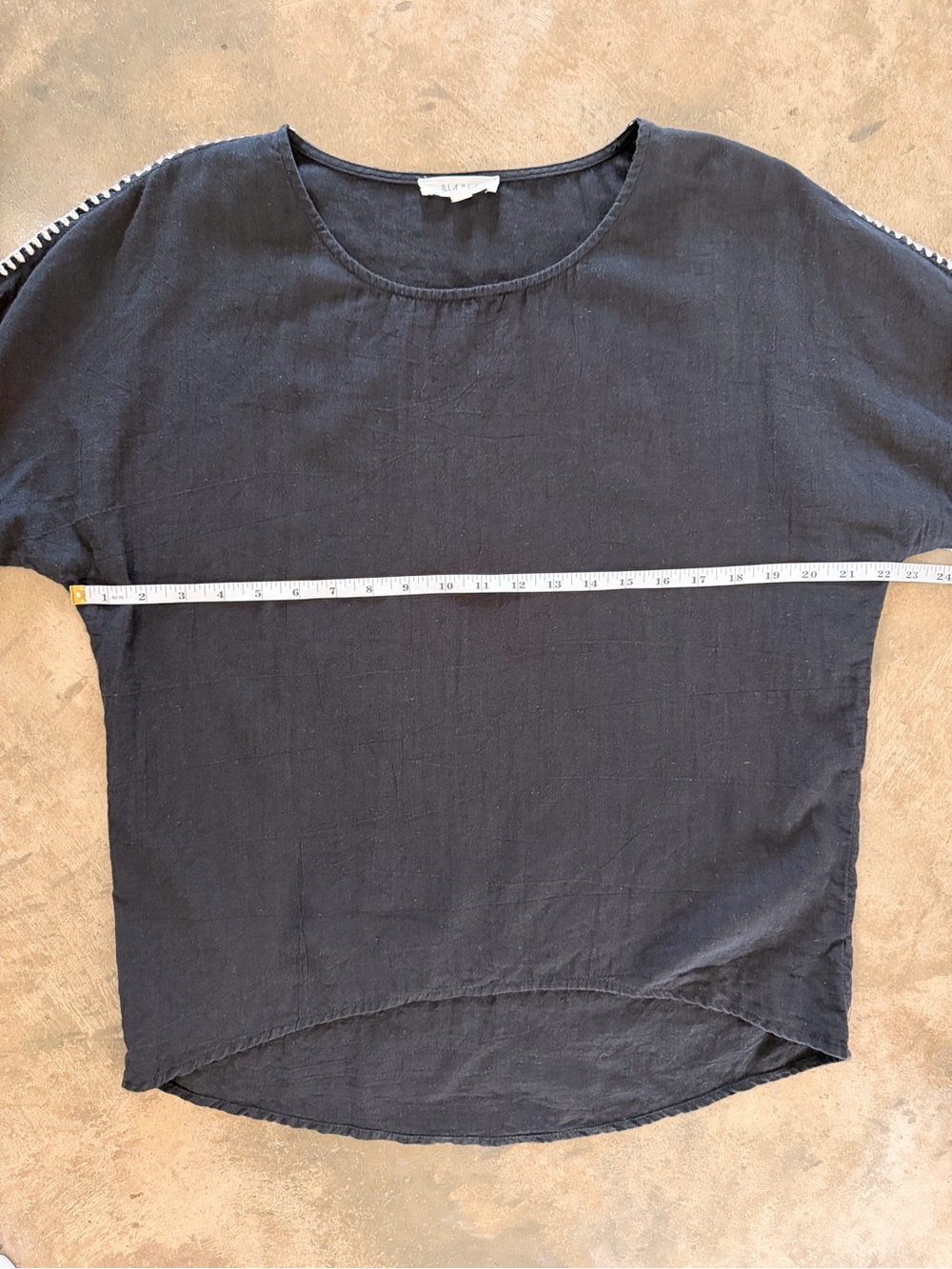 ILLA ILLA Linen Cotton Blend Top Black Whipstitch Detail Small - Picture 6 of 9